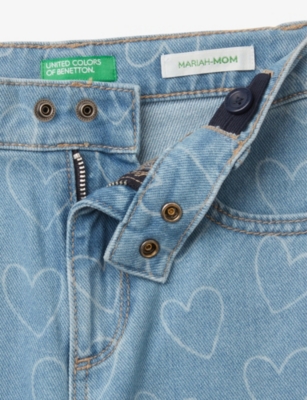 BENETTON: Heart-Print Straight-Leg Jeans 18 Months - 6 Years