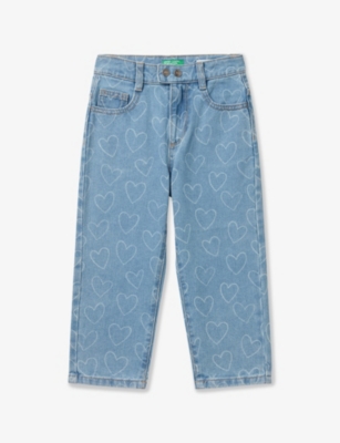 BENETTON: Heart-Print Straight-Leg Jeans 18 Months - 6 Years