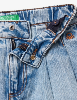 BENETTON: Pelated Frayed-Hem Denim Mini Skirt 6-14 Years