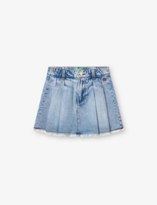 BENETTON: Pelated Frayed-Hem Denim Mini Skirt 6-14 Years