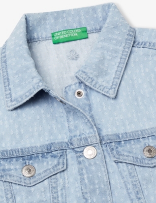 Benetton Lasered Embroidered-logo Denim Jacket 8-14 Years Light Blue Denim
