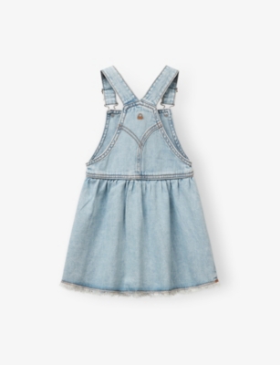 BENETTON: Adjustable-Strap Frayed-Hem Stretch-Denim Dungaree Dress 18 Months-6 Years