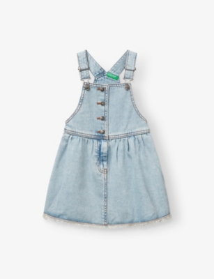 BENETTON: Adjustable-Strap Frayed-Hem Stretch-Denim Dungaree Dress 18 Months-6 Years