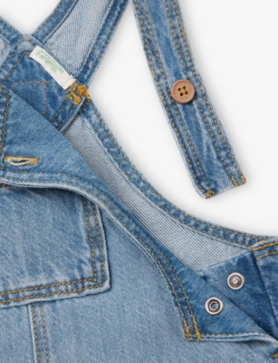 BENETTON: Square-Neck Patch-Pocket Denim Dungarees 1-18 Months