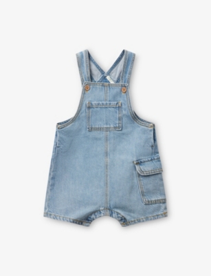 BENETTON: Square-Neck Patch-Pocket Denim Dungarees 1-18 Months
