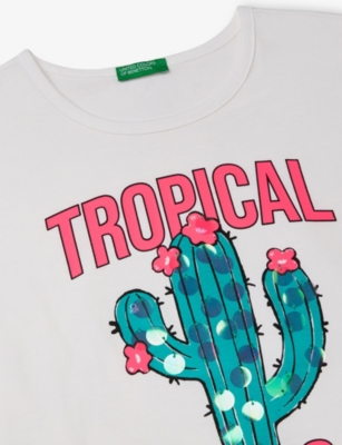 BENETTON: Sequin-Embroidery Sleeveless Cotton-Jersey T-Shirt 6-14 Years