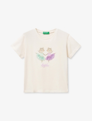 BENETTON: Tulle-Embroidered Short-Sleeve Cotton T-Shirt 18 Months-6 Years