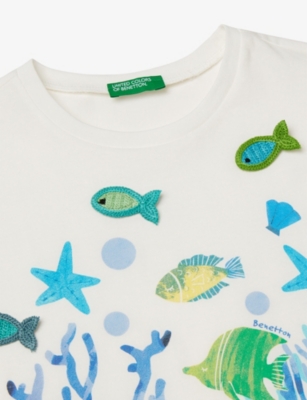 Benetton Optical White Crochet-appliqué Cotton-jersey T-shirt 18 Month