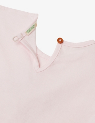 Benetton Pastel Pink Ruffle-sleeve Embroidered Cotton-jersey T-shirt 1-18