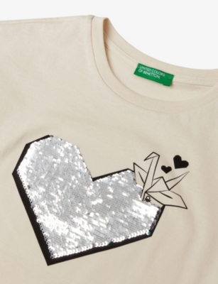 BENETTON: Sequin Graphic-Embroidered Cotton T-Shirt 6-14 Years