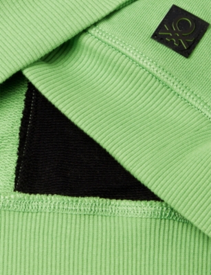 Benetton Green Relaxed-fit Slogan-print Cotton-jersey Hoody 6-14 In Green