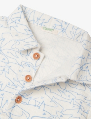 Benetton Shark-print Cotton-muslin Polo Shirt 0-18
