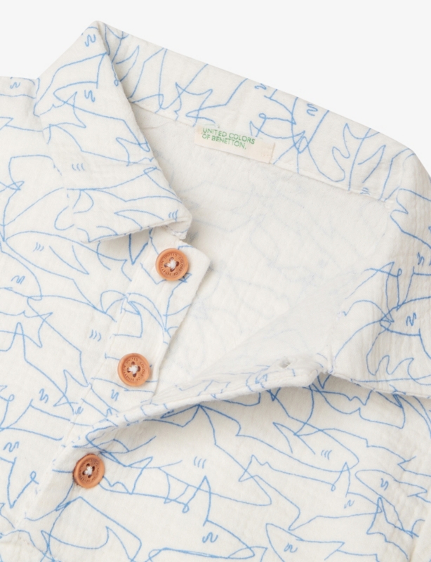Shark-Print Cotton-Muslin Polo Shirt 0-18 Months