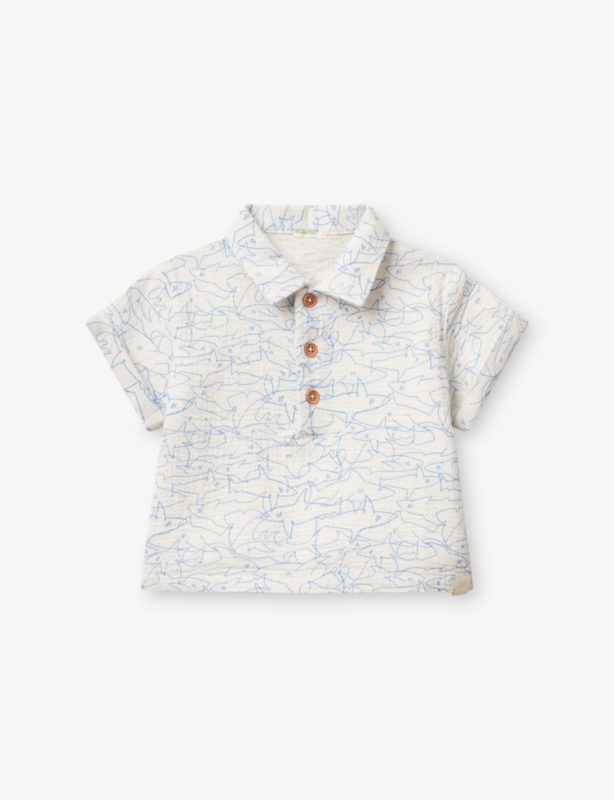 Shark-Print Cotton-Muslin Polo Shirt 0-18 Months
