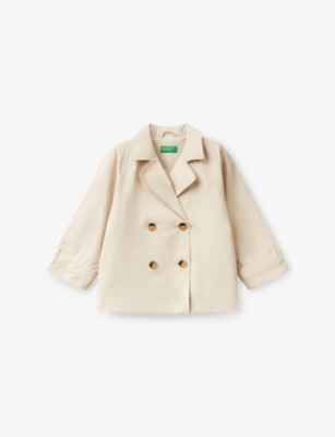 BENETTON: Double-Breasted Short Cotton-Gabardine Trench Coat 7-14 Years