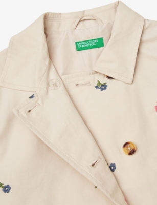 BENETTON: Floral-Embroidered Double-Breasted Cotton-Blend Trench Coat 18 Months - 6 Years