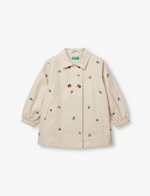 BENETTON: Floral-Embroidered Double-Breasted Cotton-Blend Trench Coat 18 Months - 6 Years