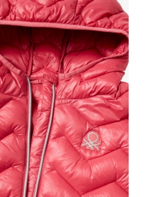Benetton Womens Logo-embroidered Hooded Quilted Gilet 6-14 Years Cyclamen In Cyclamen