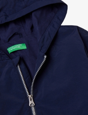 Benetton Night Blue Logo-embroidered Hooded Woven Jacket 6-14 In Night Blue