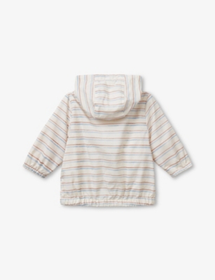 Benetton White Cream Stripe-print Hooded Rain Jacket 1-18 In White Cream