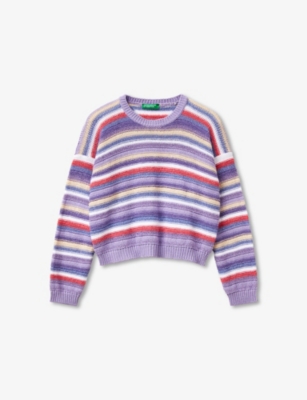 BENETTON: Striped Metallic-Weave Stretch-Woven Jumper 7-14 Years