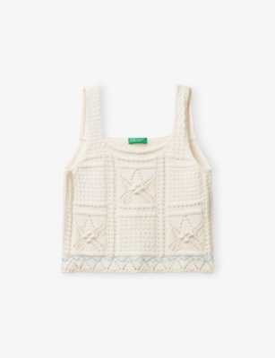 BENETTON: Star Cut-Out Crotchet Top 6-14 Years