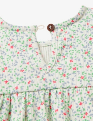BENETTON: Floral-Print Long-Sleeve Stretch-Cotton Dress 1-18 Months