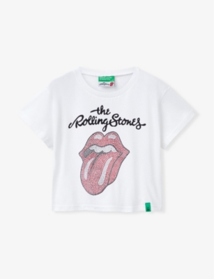 BENETTON WOMENS BENETTON THE ROLLING STONES RHINESTONE-EMBELLISHED COTTON T-SHIRT 6-14