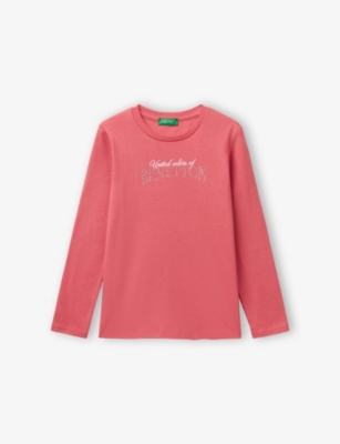 BENETTON: Glitter-Logo Long-Sleeve Cotton-Jersey T-Shirt 6-14 Years