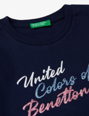 BENETTON: Glitter-Logo Long-Sleeve Cotton-Jersey T-Shirt 6-14 Years