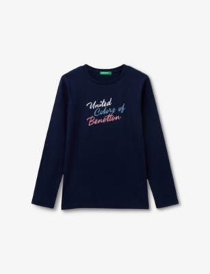 BENETTON: Glitter-Logo Long-Sleeve Cotton-Jersey T-Shirt 6-14 Years