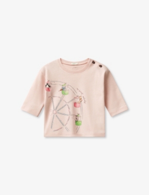 Shop Benetton Powder Watercolour -print Buttoned-shoulder Cotton Top 1-18