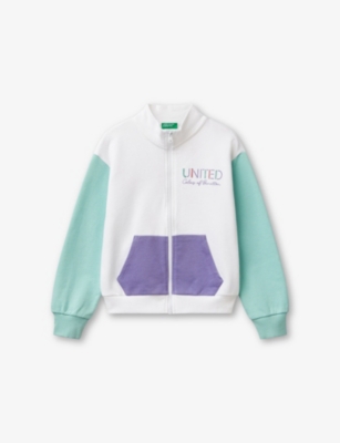 BENETTON: Glitter Graphic-Print Contrast Cotton Sweatshirt 6-14 Years