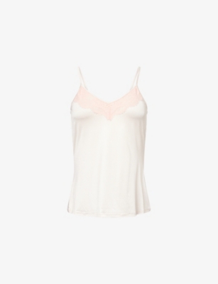 HANRO: Lace-Embroidery V-Neck Stretch-Woven Top