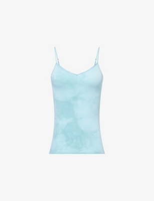 HANRO WOMENS STYLE ICON V-NECK COTTON-JERSEY TOP OCEAN TIE DYE 