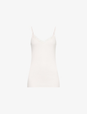 HANRO WOMENS BELINA SPAGHETTI EMBROIDERED COTTON VEST TOP ROSEWATER 