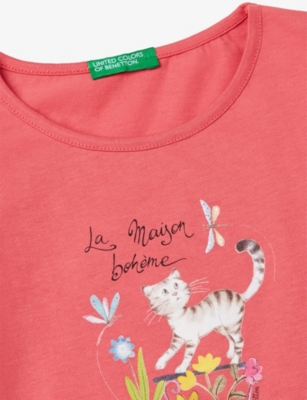 BENETTON: Flower-Embroidered Frill-Sleeve Cotton T-Shirt 18 Months-6 Years