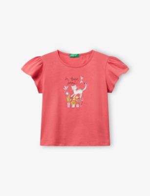 BENETTON: Flower-Embroidered Frill-Sleeve Cotton T-Shirt 18 Months-6 Years