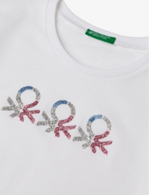BENETTON: Glitter-Logo Short-Sleeve Cotton-Jersey T-Shirt 6-14 Years