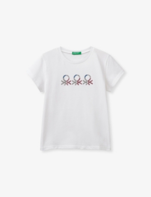 BENETTON: Glitter-Logo Short-Sleeve Cotton-Jersey T-Shirt 6-14 Years