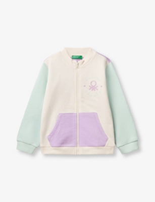 BENETTON: Glittered Logo-Print Kangaroo-Pocket Cotton Sweatshirt 18 Months-6 Years