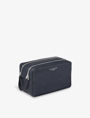 Aspinal Of London Navy Mount Street Double Zip Leather Wash Bag