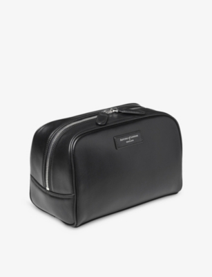 Aspinal Of London Womens Black Branded Leather Toiletry Bag In Black