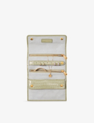 Aspinal Of London Womens Pistachio Croc-effect Small Leather Rolled Jewellery Case