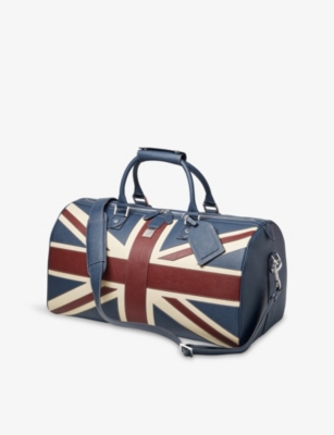 Aspinal Of London Navy Boston Brit Leather Travel Bag In Blue