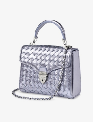 Aspinal Of London Womens Blue Metallic Mayfair Midi Woven Top-handle Leather Bag In Blue