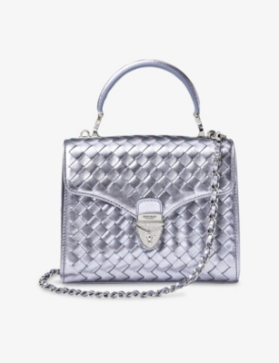 Aspinal Of London Womens Blue Metallic Mayfair Midi Woven Top-handle Leather Bag In Blue