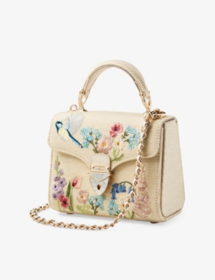 Aspinal Of London Womens Multi Mayfair Mini Raffia And Leather Shoulder Bag In Burgundy