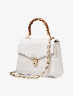 ASPINAL OF LONDON: Mayfair Midi 2 Croc-Embossed Leather Top-Handle Bag