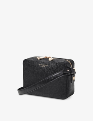 Aspinal Of London Womens Black Camera Grained Leather Crossbody Bag In Black